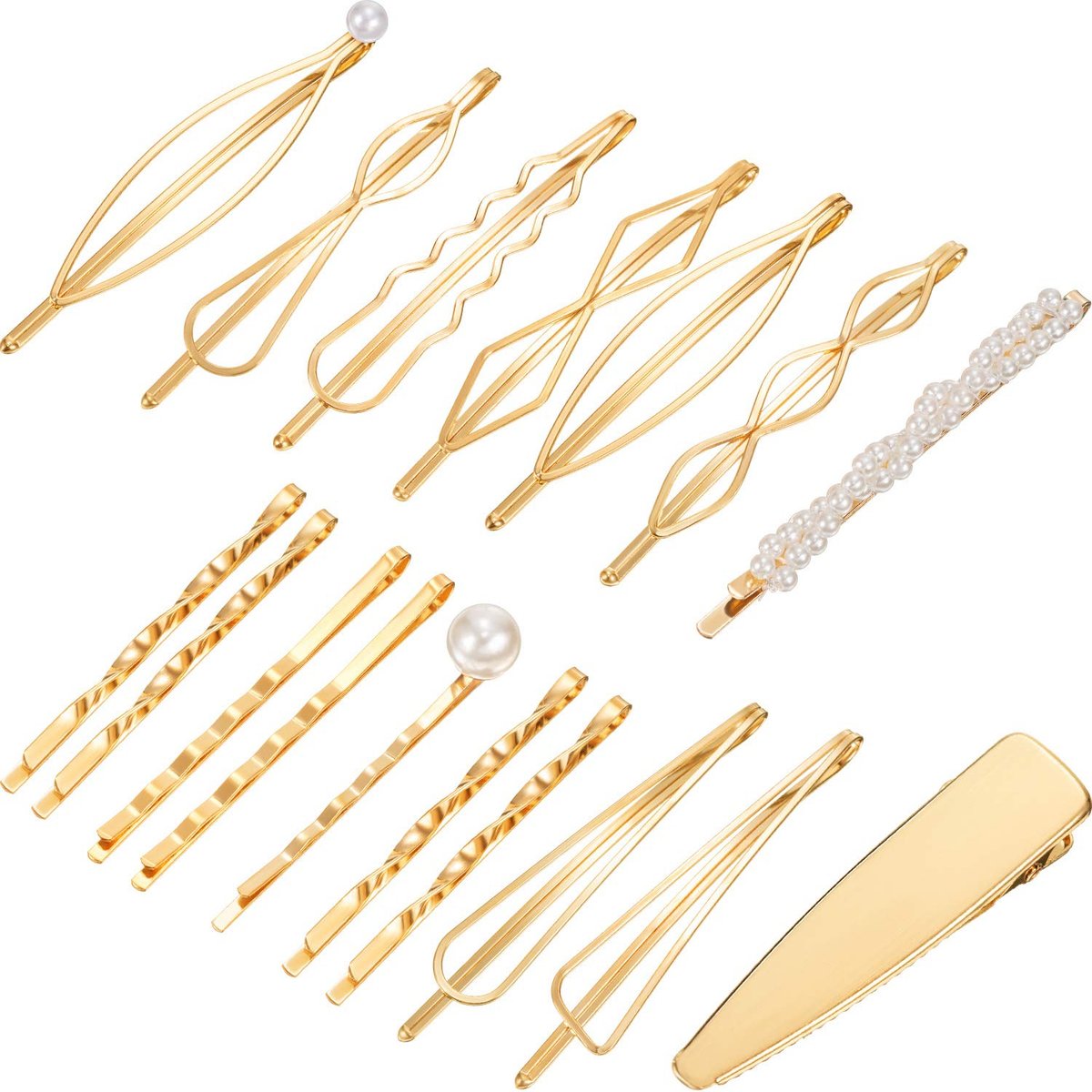Yaomiao 17-teiliges Gold-Haarnadeln-Set Geometrische Bobby Pins Barrettes Metall Gold Dekorative Styling Schmuck Haar Clips Accessoires für Frauen Hochzeiten Partys