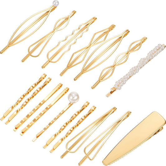 Yaomiao 17-teiliges Gold-Haarnadeln-Set Geometrische Bobby Pins Barrettes Metall Gold Dekorative Styling Schmuck Haar Clips Accessoires für Frauen Hochzeiten Partys