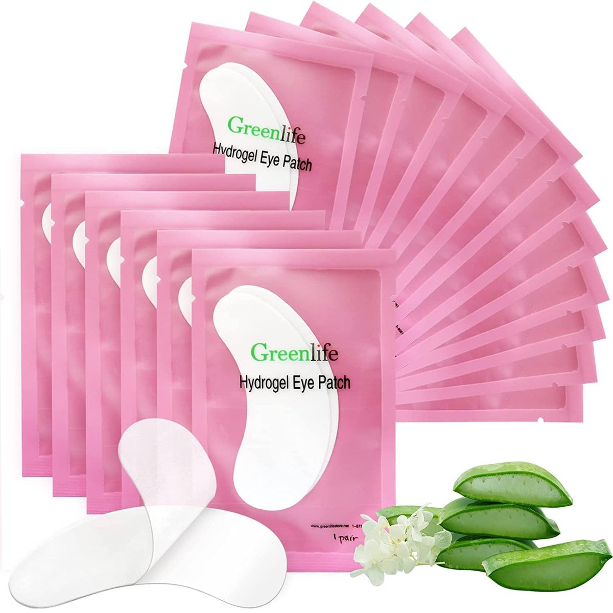 GreenLife Natürliche Hydrogel-Augenpads mit Kollagen und Aloe Vera – 100 Paare für die Augenpartie, ideal für Wimpernverlängerungen