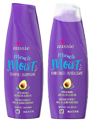 Aussie Miracle Moist Shampoo & Conditioner Set mit Avocado & australischem Jojobaöl – 12,1 fl oz pro Flasche