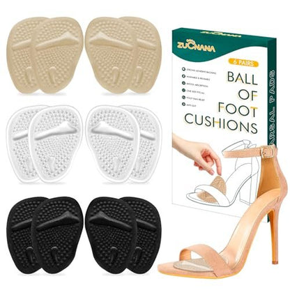 ZUCNANA Metatarsal-Pads Ball-of-Foot-Polster (6 Paare), Rutschfeste High-Heel-Einlagen für Damen, Einheitsgröße für alle Schuhe, wiederverwendbare Fußpolster für ganztägige Schmerzlinderung und Komfort