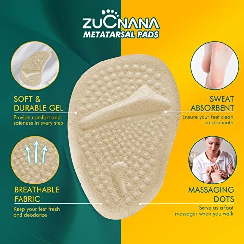 ZUCNANA Metatarsal-Pads Ball-of-Foot-Polster (6 Paare), Rutschfeste High-Heel-Einlagen für Damen, Einheitsgröße für alle Schuhe, wiederverwendbare Fußpolster für ganztägige Schmerzlinderung und Komfort