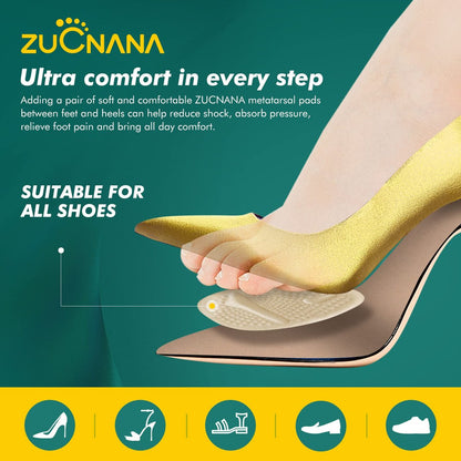 ZUCNANA Metatarsal-Pads Ball-of-Foot-Polster (6 Paare), Rutschfeste High-Heel-Einlagen für Damen, Einheitsgröße für alle Schuhe, wiederverwendbare Fußpolster für ganztägige Schmerzlinderung und Komfort