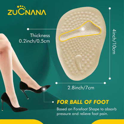 ZUCNANA Metatarsal-Pads Ball-of-Foot-Polster (6 Paare), Rutschfeste High-Heel-Einlagen für Damen, Einheitsgröße für alle Schuhe, wiederverwendbare Fußpolster für ganztägige Schmerzlinderung und Komfort