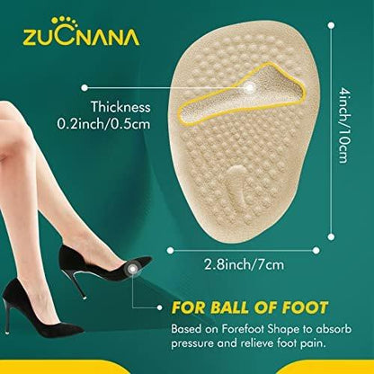 ZUCNANA Ballenpolster (Beige) | Metatarsal Pads für Damen (6 Paar Fußpolster) | Wiederverwendbare Schuheinlagen zur Schmerzlinderung | Rutschfeste Fersenpolster, ideal bei Neurom und Hornhaut
