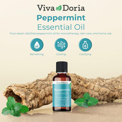 Viva Doria 100 % reines nordwestliches Pfefferminzöl, unverdünnt, Lebensmittelqualität, Wasserdampfdestilliert, hergestellt in den USA, 30 ml (1 Flüssigunze)