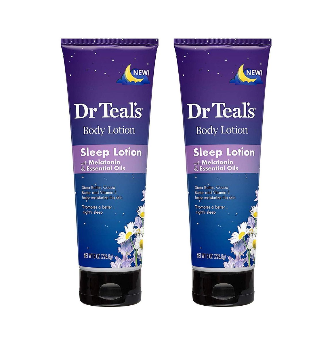 Dr Teal's Melatonin Schlaf-Lotion Geschenkset (2er Pack, 240 ml) – Nachtpflege Körperlotion mit Shea- & Kakaobutter zur Pflege und Schutz der Haut – Fördert besseren Schlaf