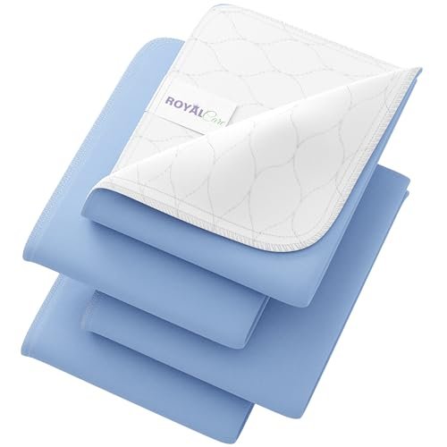 Inkontinenz-Betteinlagen 18x24 | Baumwollmischung | Waschbare Einlagen für Erwachsene, Kinder, Haustiere und Senioren, wasserdicht | 4er-Pack, Blau, von Royal Care