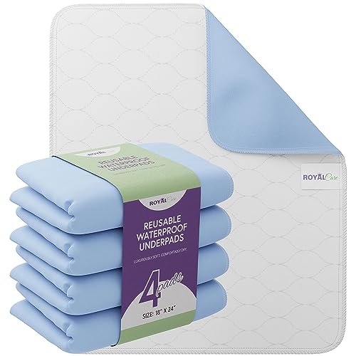 Inkontinenz-Betteinlagen 18x24 | Baumwollmischung | Waschbare Einlagen für Erwachsene, Kinder, Haustiere und Senioren, wasserdicht | 4er-Pack, Blau, von Royal Care