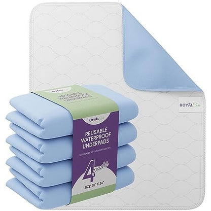 Inkontinenz-Betteinlagen 18x24 | Baumwollmischung | Waschbare Einlagen für Erwachsene, Kinder, Haustiere und Senioren, wasserdicht | 4er-Pack, Blau, von Royal Care