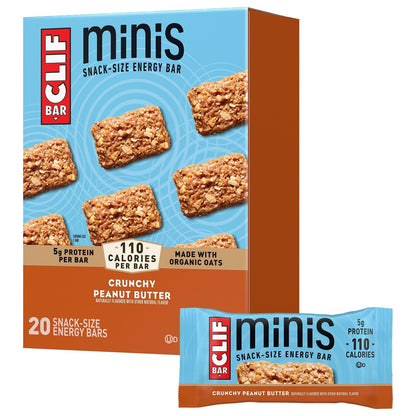 CLIF BAR Minis – Knusprige Erdnussbutter – Mit Hafer aus biologischem Anbau – 5 g Protein – Nicht-GVO – Pflanzlich – Snack-große Energieriegel – 0,99 oz (20er Pack)