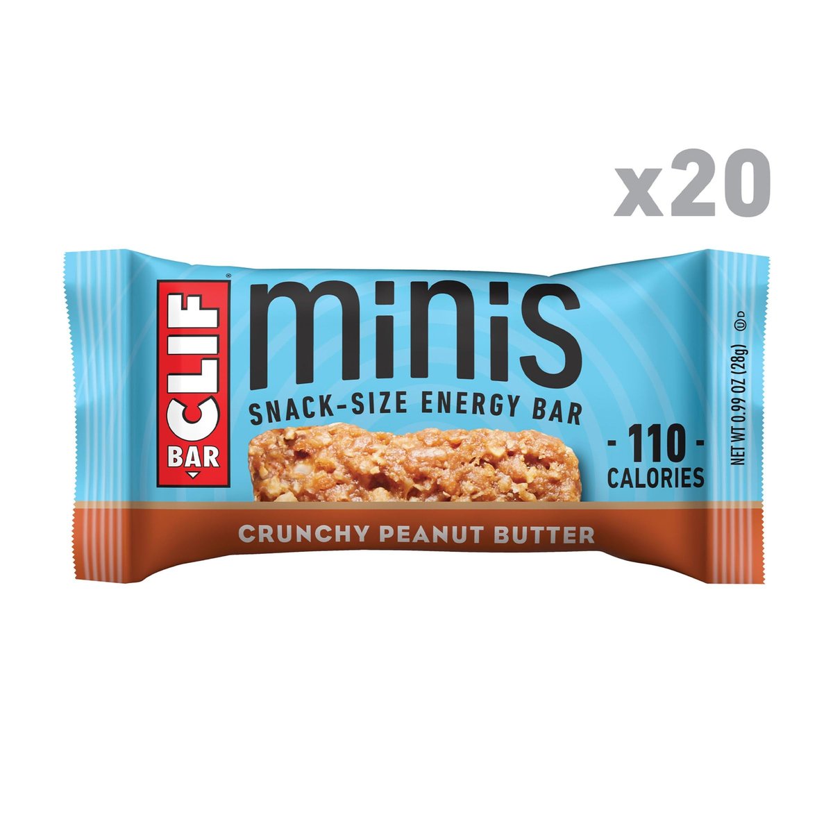 CLIF BAR Minis – Knusprige Erdnussbutter – Mit Hafer aus biologischem Anbau – 5 g Protein – Nicht-GVO – Pflanzlich – Snack-große Energieriegel – 0,99 oz (20er Pack)