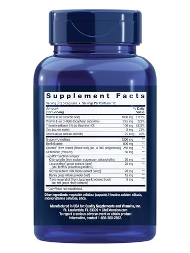 Life Extension Anti-Alcohol Complex – Vitamin C, Zink, Traubenkern, Mariendistel, Nelkenextrakt – Unterstützt gesunden Alkoholstoffwechsel & optimale Leberfunktion – Glutenfrei, Nicht-GVO, 60 Kapseln