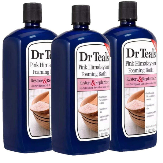 Dr Teal's Pink Himalayan Salz Schaumbad Geschenkset (3er Pack, 34 oz) - Mit Bergamotte & Süßorange Ätherischen Ölen und Epsomsalz