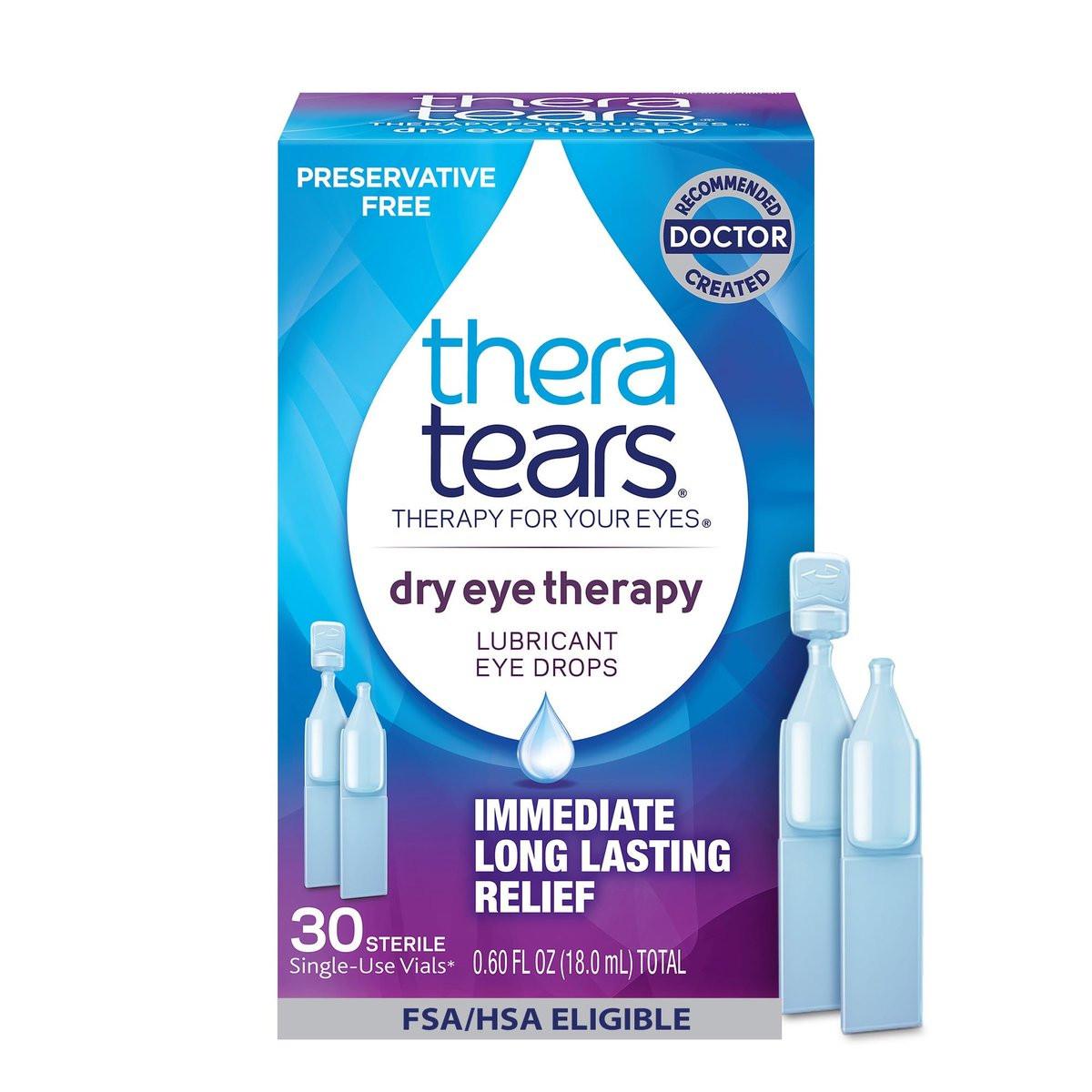 TheraTears Trockene Augen Therapie – Befeuchtende Augentropfen, Konservierungsmittelfrei, 30 Einzeldosen