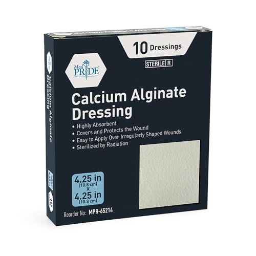 MED PRIDE Antimikrobielle Calcium-Alginat-Wundauflage-Pads, nicht klebend, hoch saugfähig, steril, schmerzfrei entfernbar, 10er-Pack (10 x 10 cm)