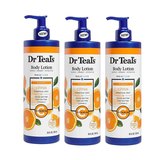 Dr Teal's Vitamin C & Citrus Body Lotion Geschenkset (3er-Pack, 18 oz) – Strahlende Haut & Wohlbefinden mit ätherischen Ölen und Bittersalz