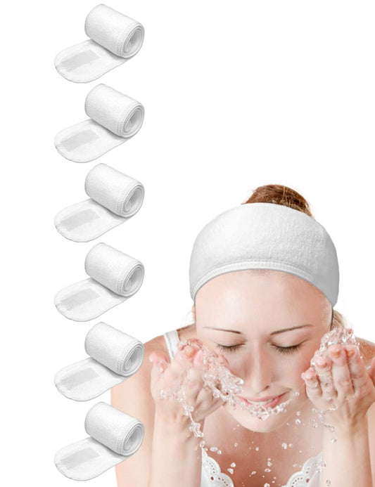EUICAE Spa Kopfband, 6er-Pack Weiß - Rutschfeste, dehnbare, waschbare Makeup-Stirnbänder für Gesichtsreinigung, Gesichtsbehandlungen, Workout, Yoga, Fitnessstudio, Salon, Zuhause