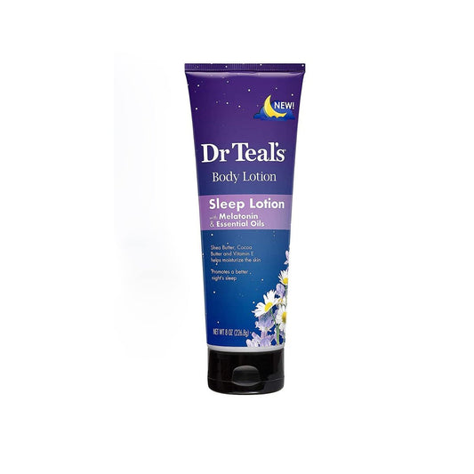Dr. Teal's Nachtpflege Bodylotion mit Melatonin, 236 ml – Shea- & Kakaobutter mit Vitamin E für gesünder aussehende Haut, ätherische Öle für besseren Schlaf