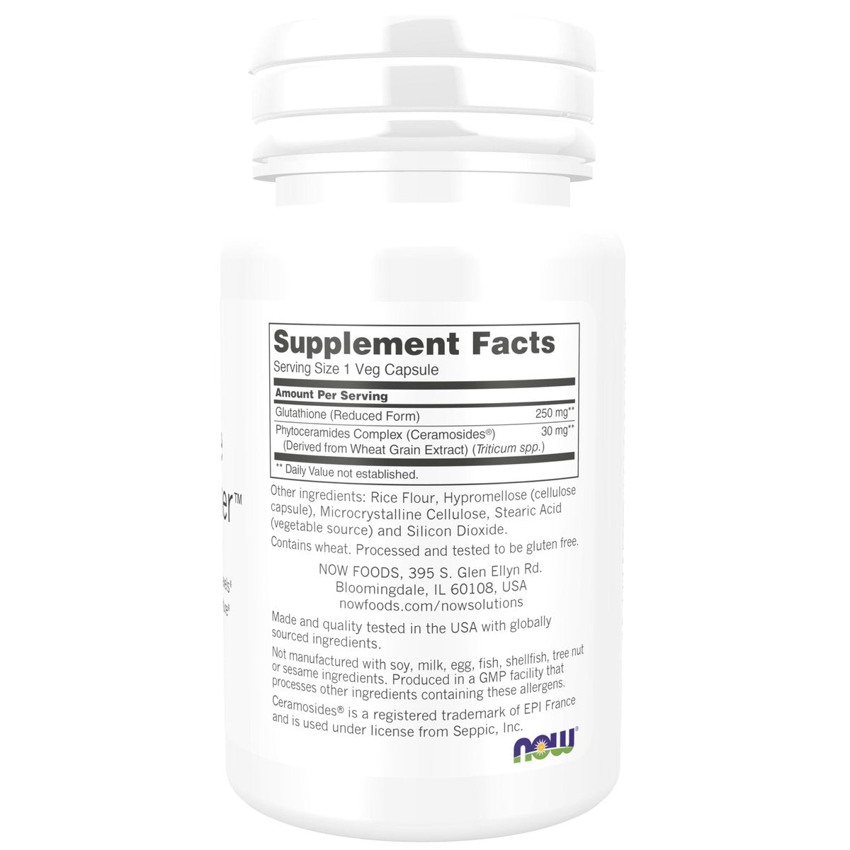 NOW Foods Solutions, Glutathione Hautaufheller mit Ceramosiden®, feuchtigkeitsspendend und aufhellend, 30 vegane Kapseln