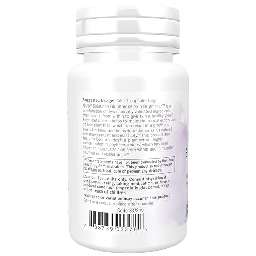 NOW Foods Solutions, Glutathione Hautaufheller mit Ceramosiden®, feuchtigkeitsspendend und aufhellend, 30 vegane Kapseln