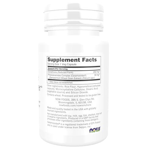 NOW Foods Solutions, Glutathione Hautaufheller mit Ceramosiden®, feuchtigkeitsspendend und aufhellend, 30 vegane Kapseln