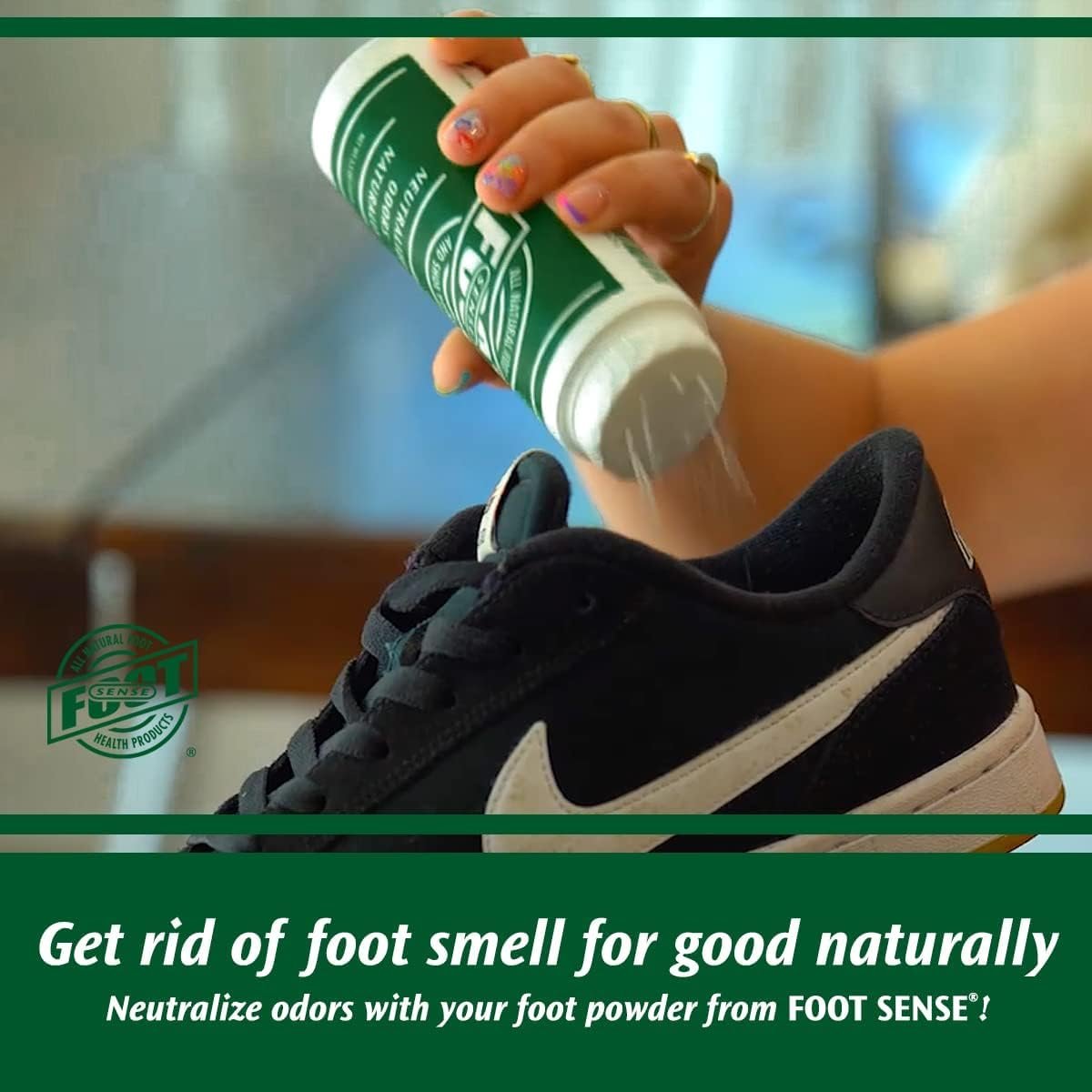 FOOT SENSE All-Natürliches Fuß- & Schuhpuder, Fußdeo, Talkumfrei, Geruchsentferner, desinfiziert & desodoriert, langanhaltend bis zu 6 Monate, sicher für Männer, Frauen, Kinder, Sportler, 50g (2er-Pack)