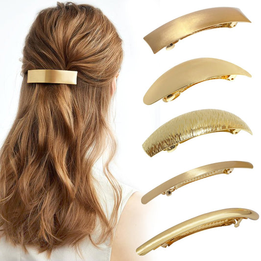DeD Pack of 5 Haarspangen für Frauen – Metall-Haarspangen im Retro-Stil, große French-Clip-Spangen (Gold)