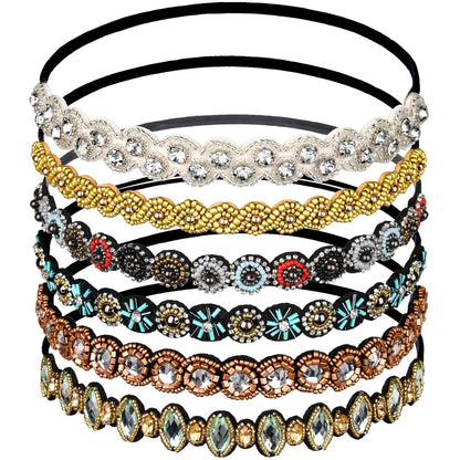 Teenitor 6er-Pack Elastische Perlen-Stirnbänder für Frauen, Schmuck-Rhinestone-Haarbänder, Mädchen-Haarbänder, Mehrfarbig 20-26,8 Zoll