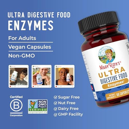 MARYRUTH'S Organics Ultra Verdauungsenzyme Kapseln | Bis zu 2 Monate Vorrat | Nahrungsergänzungsmittel für Darmgesundheit | Verdauungs- & Immununterstützung mit Amylase, Lipase & Lactase | Vegan | 60 Stück