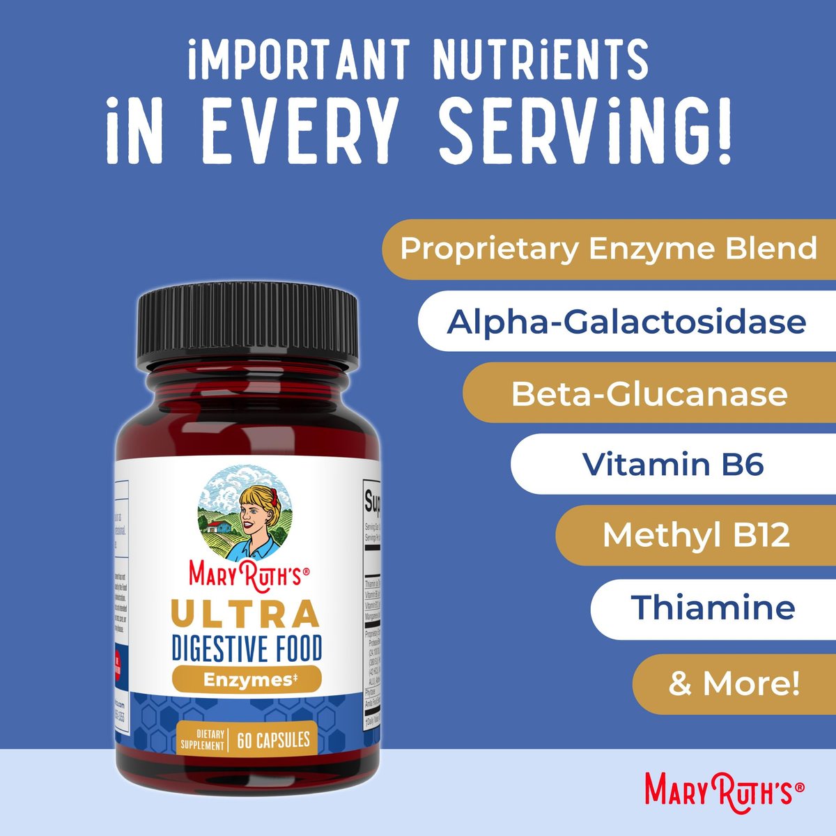 MARYRUTH'S Organics Ultra Verdauungsenzyme Kapseln | Bis zu 2 Monate Vorrat | Nahrungsergänzungsmittel für Darmgesundheit | Verdauungs- & Immununterstützung mit Amylase, Lipase & Lactase | Vegan | 60 Stück