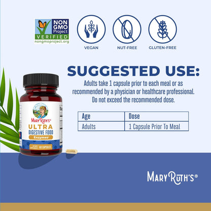 MARYRUTH'S Organics Ultra Verdauungsenzyme Kapseln | Bis zu 2 Monate Vorrat | Nahrungsergänzungsmittel für Darmgesundheit | Verdauungs- & Immununterstützung mit Amylase, Lipase & Lactase | Vegan | 60 Stück