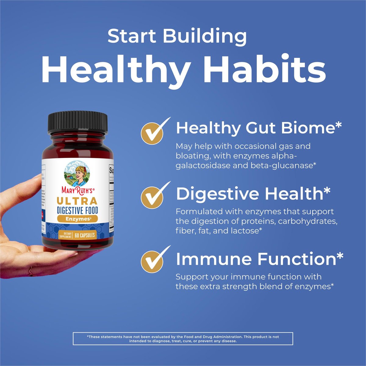 MARYRUTH'S Organics Ultra Verdauungsenzyme Kapseln | Bis zu 2 Monate Vorrat | Nahrungsergänzungsmittel für Darmgesundheit | Verdauungs- & Immununterstützung mit Amylase, Lipase & Lactase | Vegan | 60 Stück