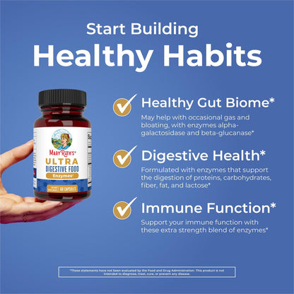 MARYRUTH'S Organics Ultra Verdauungsenzyme Kapseln | Bis zu 2 Monate Vorrat | Nahrungsergänzungsmittel für Darmgesundheit | Verdauungs- & Immununterstützung mit Amylase, Lipase & Lactase | Vegan | 60 Stück