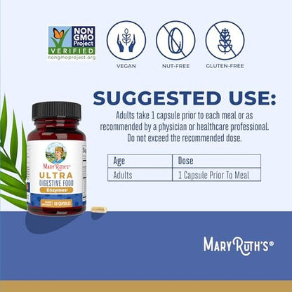 MARYRUTH'S Organics Ultra Verdauungsenzyme Kapseln | Bis zu 2 Monate Vorrat | Nahrungsergänzungsmittel für Darmgesundheit | Verdauungs- & Immununterstützung mit Amylase, Lipase & Lactase | Vegan | 60 Stück