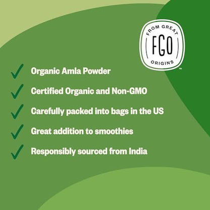 FGO Bio Amla-Pulver, 227g, USDA Bio Indische Stachelbeere (Amalaki), Nicht-GVO, Natürliches Vitamin C – 100% Roh und Natürlich (Packung mit 1)