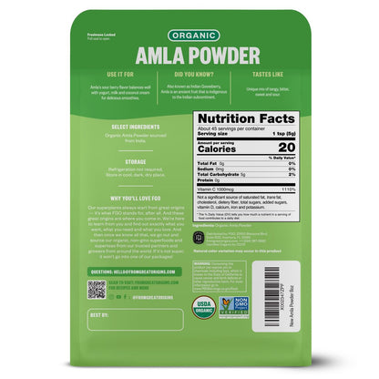 FGO Bio Amla-Pulver, 227g, USDA Bio Indische Stachelbeere (Amalaki), Nicht-GVO, Natürliches Vitamin C – 100% Roh und Natürlich (Packung mit 1)