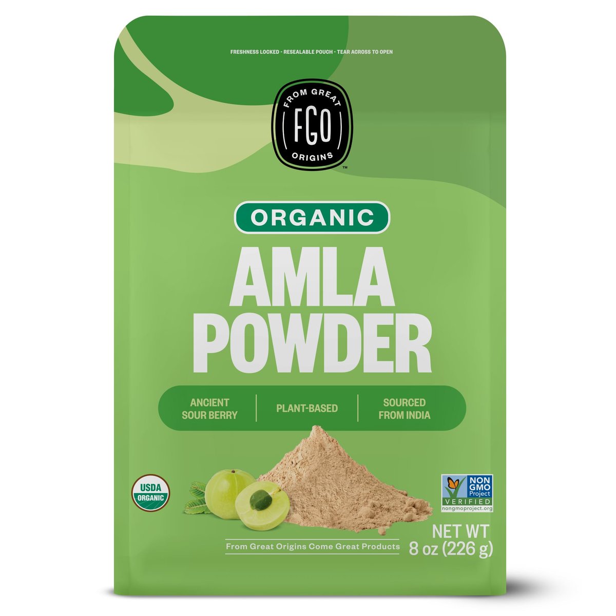 FGO Bio Amla-Pulver, 227g, USDA Bio Indische Stachelbeere (Amalaki), Nicht-GVO, Natürliches Vitamin C – 100% Roh und Natürlich (Packung mit 1)