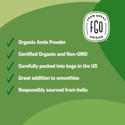 FGO Bio Amla-Pulver, 227g, USDA Bio Indische Stachelbeere (Amalaki), Nicht-GVO, Natürliches Vitamin C – 100% Roh und Natürlich (Packung mit 1)