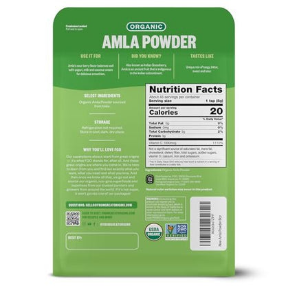FGO Bio Amla-Pulver, 227g, USDA Bio Indische Stachelbeere (Amalaki), Nicht-GVO, Natürliches Vitamin C – 100% Roh und Natürlich (Packung mit 1)