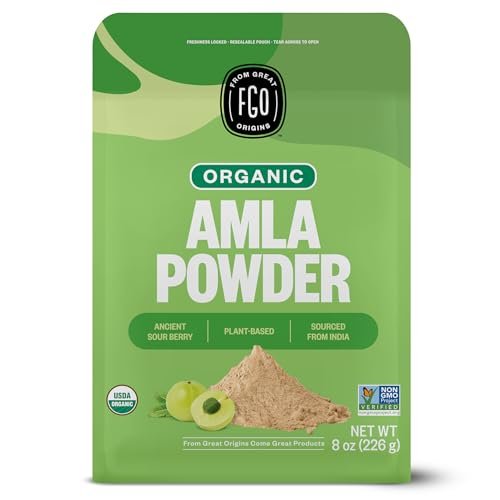 FGO Bio Amla-Pulver, 227g, USDA Bio Indische Stachelbeere (Amalaki), Nicht-GVO, Natürliches Vitamin C – 100% Roh und Natürlich (Packung mit 1)