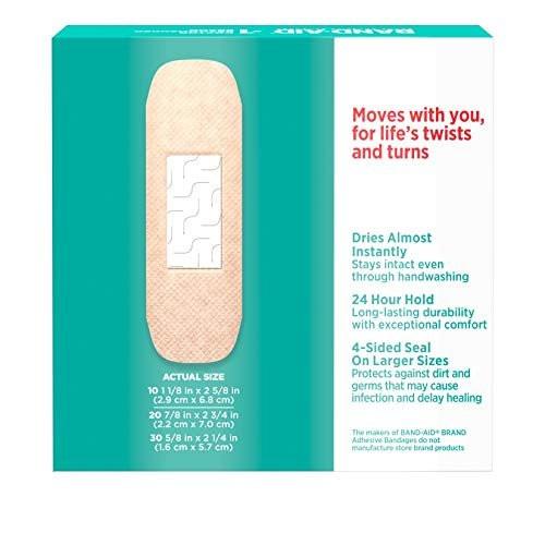 BAND-AID Brand Skin-Flex Haftverbände für Erste Hilfe & Wundversorgung bei kleinen Schnitten, Schrammen & Verbrennungen, flexible sterile Verbände ideal für Finger, Hände & Knie, verschiedene Größen, 60 Stück