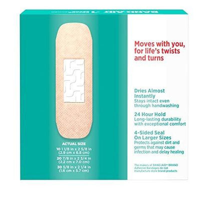 BAND-AID Brand Skin-Flex Haftverbände für Erste Hilfe & Wundversorgung bei kleinen Schnitten, Schrammen & Verbrennungen, flexible sterile Verbände ideal für Finger, Hände & Knie, verschiedene Größen, 60 Stück