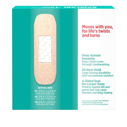 BAND-AID Brand Skin-Flex Haftverbände für Erste Hilfe & Wundversorgung bei kleinen Schnitten, Schrammen & Verbrennungen, flexible sterile Verbände ideal für Finger, Hände & Knie, verschiedene Größen, 60 Stück