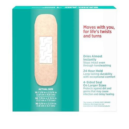 BAND-AID Brand Skin-Flex Haftverbände für Erste Hilfe & Wundversorgung bei kleinen Schnitten, Schrammen & Verbrennungen, flexible sterile Verbände ideal für Finger, Hände & Knie, verschiedene Größen, 60 Stück