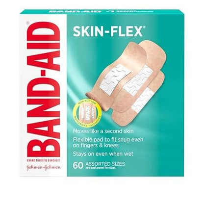 BAND-AID Brand Skin-Flex Haftverbände für Erste Hilfe & Wundversorgung bei kleinen Schnitten, Schrammen & Verbrennungen, flexible sterile Verbände ideal für Finger, Hände & Knie, verschiedene Größen, 60 Stück