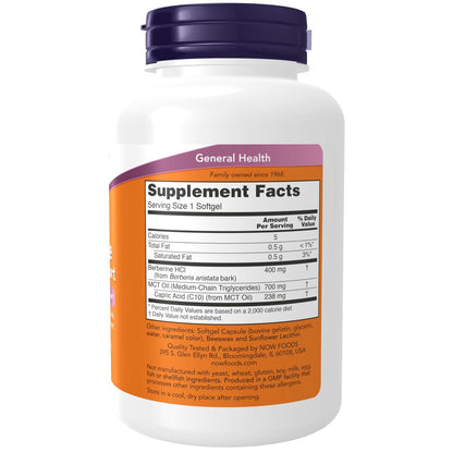 NOW Foods Berberin Glucose Support mit MCT-Öl für optimale Aufnahme, 90 Softgels
