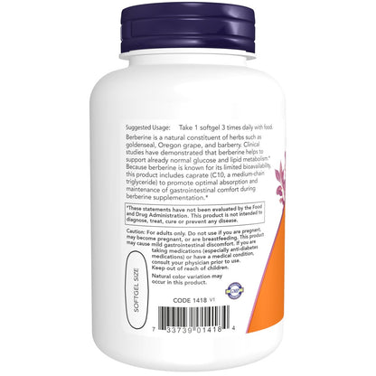 NOW Foods Berberin Glucose Support mit MCT-Öl für optimale Aufnahme, 90 Softgels