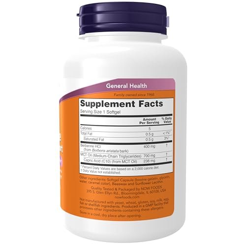 NOW Foods Berberin Glucose Support mit MCT-Öl für optimale Aufnahme, 90 Softgels