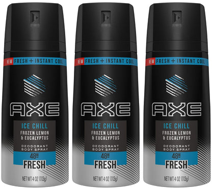 Axe Deo Body Spray Ice Chill – Gefrorene Zitrone & Eukalyptus – 4 OZ (113 g) pro Dose – 3er-Pack